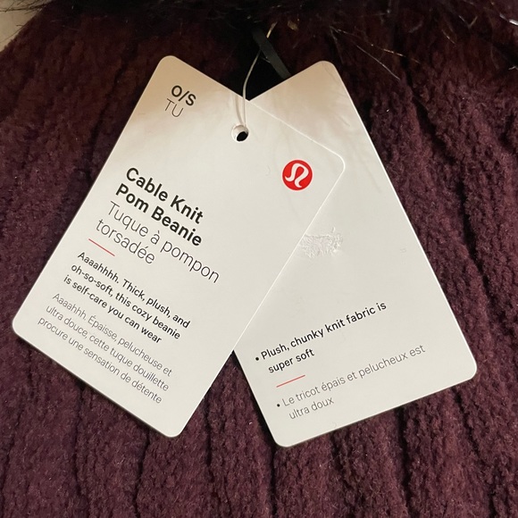 NWT Lululemon Women’s Cable Knit Pom Beanie Cassis Maroon Color - Picture 5 of 7